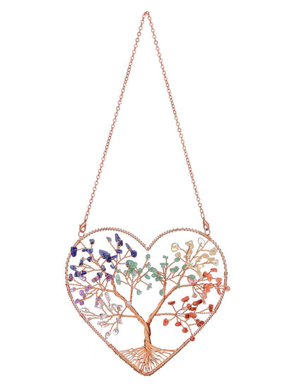 CrystalTears Chakra Crystal Tree Life Heart Hanging Ornament for Home Wall Window Room Decor, Healing Crystals Gemstone Wall Hanger, Positive Crystal Gifts for Women Mom Birthday Christmas