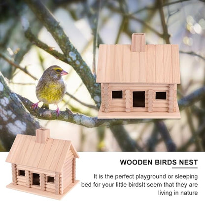 EXCEART Wooden Birdhouse 7.87X7.87X5.90 Inch Log Cabin Style Bird Nest for Small Birds Outdoor Garden Decoration Backyard Nesting Box