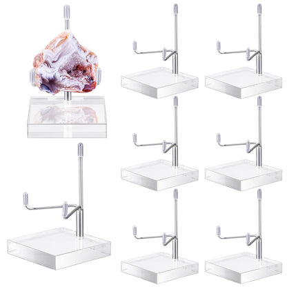 Kigley 8 Pcs Adjustable Metal Arm Display Stand Crystal Holder Easel Display with Acrylic Base Easel Rock Mineral Stand for Geodes Mineral Agate Collection(Silver,3.15 x 3.15 x 4.92 Inches)