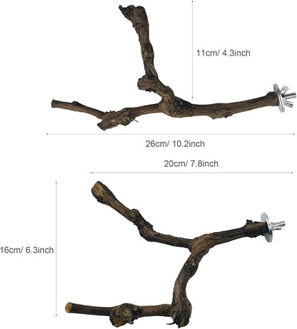 4-Piece Bird Perch - Natural Grapevine Stick Swing Chewing Toys for Parrot Cages, Cockatiels, Parakeets, Finches