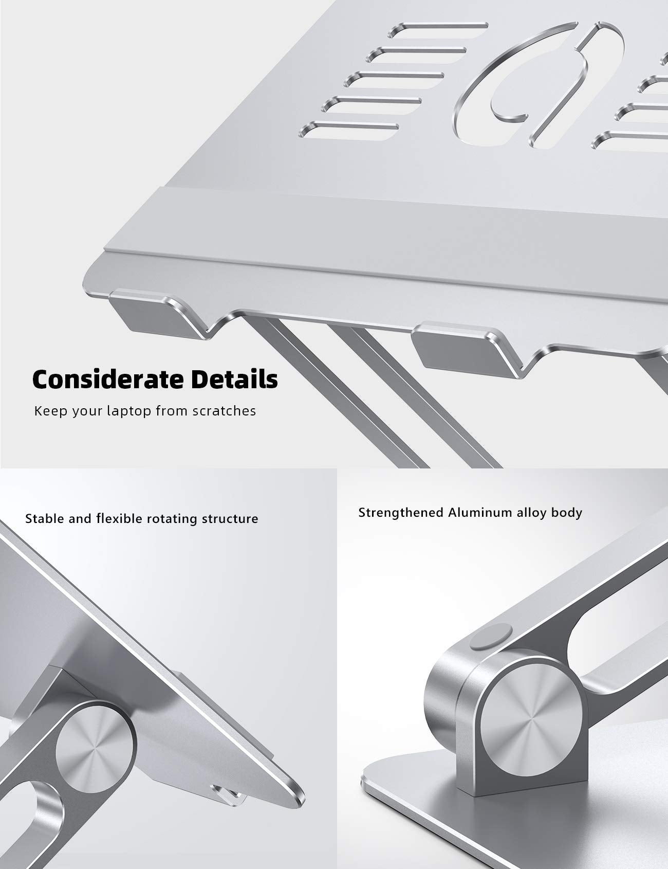 Lamicall Adjustable Laptop Stand, Portable Laptop Riser, Aluminum Laptop Stand for Desk Foldable, Ergonomic Computer Notebook Holder for MacBook Air Pro HP, Office Desk Accessories (10-17.3'')- Silver
