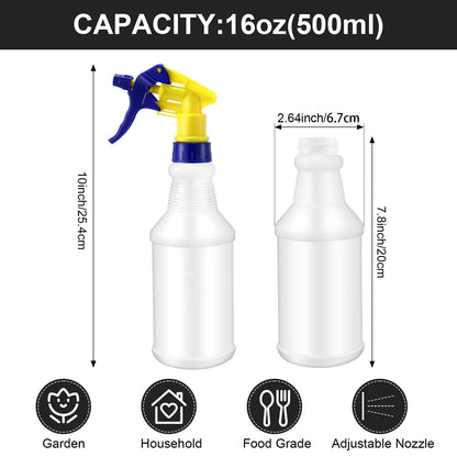 Eccliy 12 Pcs 16 Oz Plastic Spray Bottle, Adjustable Empty Reusable Sprayer for Cleaning, Planting, Water, Bathroom and Kitchen, BBQ, Commercial and Residential (Original,Yellow,Blue)