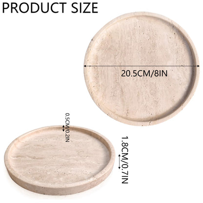 Natural Travertine Vanity Decorative Marble Tray, Candles, Perfume, Trinket, Marble Circle Vanity Trays for Bathroom, Dresser, Kitchen, Countertop Storage Organizer for Home Decor