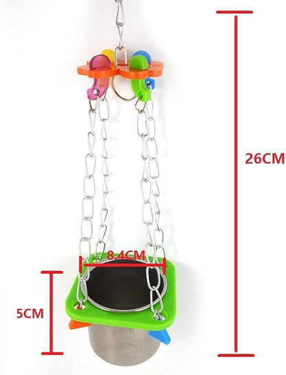 Pet Bird Food Feeding and Drinking Hanging Cup Stainless Steel Coop Hanger Cup and Cup Holder for Parrot Cage Budgie (Big)