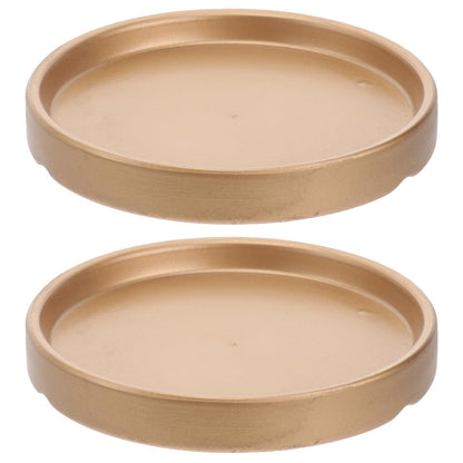 2PCS Ceramic Plant Saucer 5 Inch Round Succulent Pot Trays Elegant Golden Planter Drip Trays Flower Pot Saucers for Indoor Plant Office Home Decor