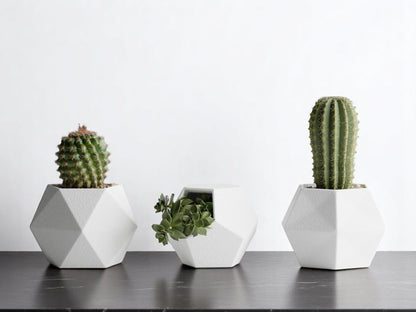 Gallery of Drip 【GeoTrio Modern Geometric Planters】– 3-Piece Faceted Pot Set for Succulents, Cactus, and Indoor Plants – Minimalist Desk Decor, Stylish Gift for Plant Lovers (Pure White)