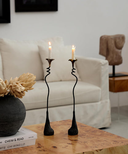 2Pcs Tall Iron Taper Candle Holder Tabletop Black Candlestick for Home Decor Candle Stand with Candle