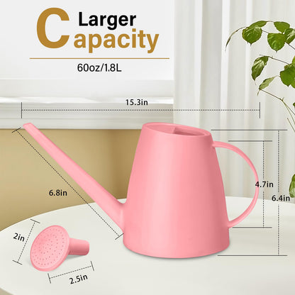TTAOE GN Plastic Watering Can - for Indoor and Outdoor House Plant Garden - with Long Spout - 1/2 Gallon - Pink