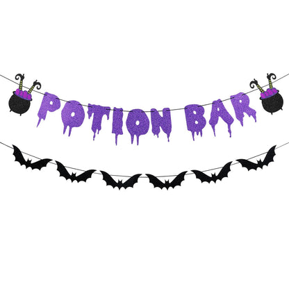 Purple Potion Bar Banner Witch Halloween Banner Potion Bar Sign Decorations for Halloween Hocus Pocus Bachelorette Witch Banner Party Decorations