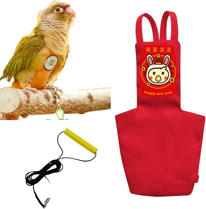MANON ROSA Bird Diapers Leash Set Washable Reusable Handmade Flight Suit Waterproof Inner Layer - Protective Parrot Nappy Clothes Parakeets Macaws Budgies Canaries (Red5,Blue Monk Parakeet)