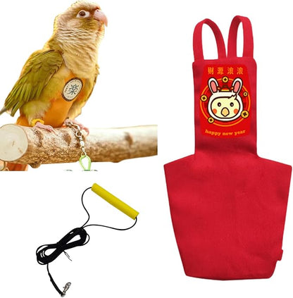MANON ROSA Bird Diapers Leash Set Washable Reusable Handmade Flight Suit Waterproof Inner Layer - Protective Parrot Nappy Clothes Parakeets Macaws Budgies Canaries (Red1,Budgie)