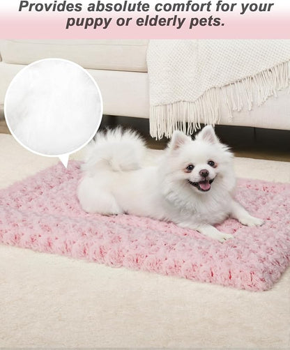 Washable Dog Bed Mat Crate Pad Soft Fluffy Pet Kennel Beds Dog Sleeping Mattress for Large Jumbo Medium Small Dogs, 48 x 30 Inch, Pink