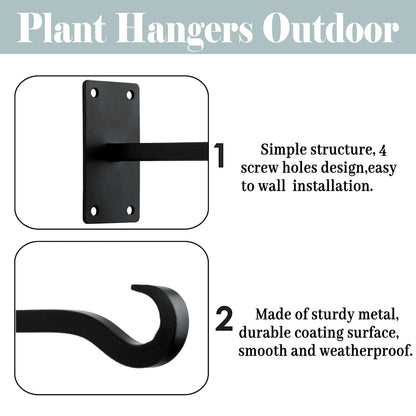 Qiang Ni Bird Feeder Hanger: 8-Inch Wall-Mounted Plant Bracket Outdoor - 2 Pieces Black Plant Hooks for Hanging Flower Baskets