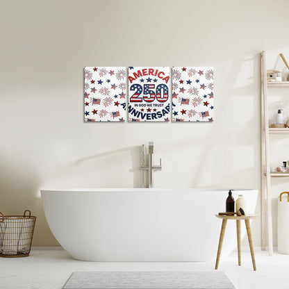 Feelyou Patriotic 250th Anniversary 3 Piece Canvas Wall Art for Living Room Bedroom 4th of July Wall Art for Home Decor America Star Print Office Decor Artwork Red Blue Picture Posters