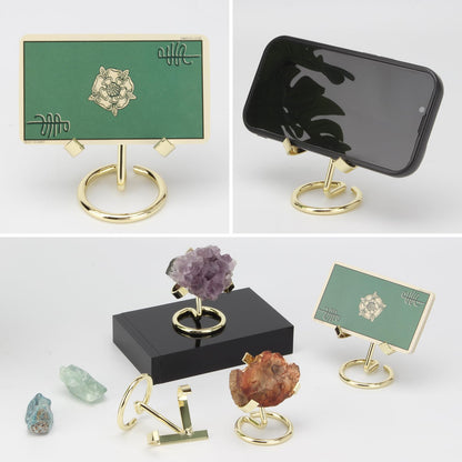 KCGANI 4 Pcs Metal Crystal Display Shelf, Rock Display Stands Crystal Holder Heart, Golden Display Stand for Mineral Gemstone Agate Fossil Coral Jewelry Showcasing for Home Shop Office Use