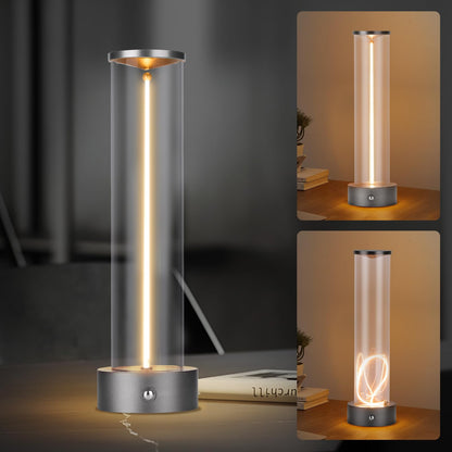 Mini Minimalist Tabe Lamp with Breathing Effect, Cordless LED Desk Lamp Rechargeable Modern Night Lights Portable Lamp for Gaming, Home Office, Bedroom, Living Room, Kitchen, Bar, Restaurant (grey)