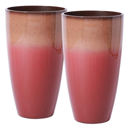 SE SUN-E Outdoor Planter 21" Tall Planters Gardening Pots with Insert Shelf Accessories Weather-Resistant Plastic Flower Pot Front Porch Decor, Tan to Burgundy Gradient