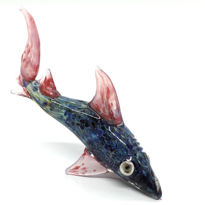 Sansukjai Shark Tiny Hand Blown Color Glass Art Figurines Animals Collectible Gift Home Décor (Marble Black Pink)