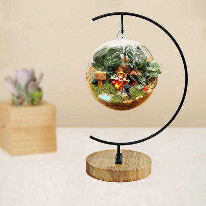 Archi G-shaped Ornament Display Stand Iron Pothook Stand for Hanging Glass Terrarium/Picture with Wood Base (Iron Stand with Wood Base)