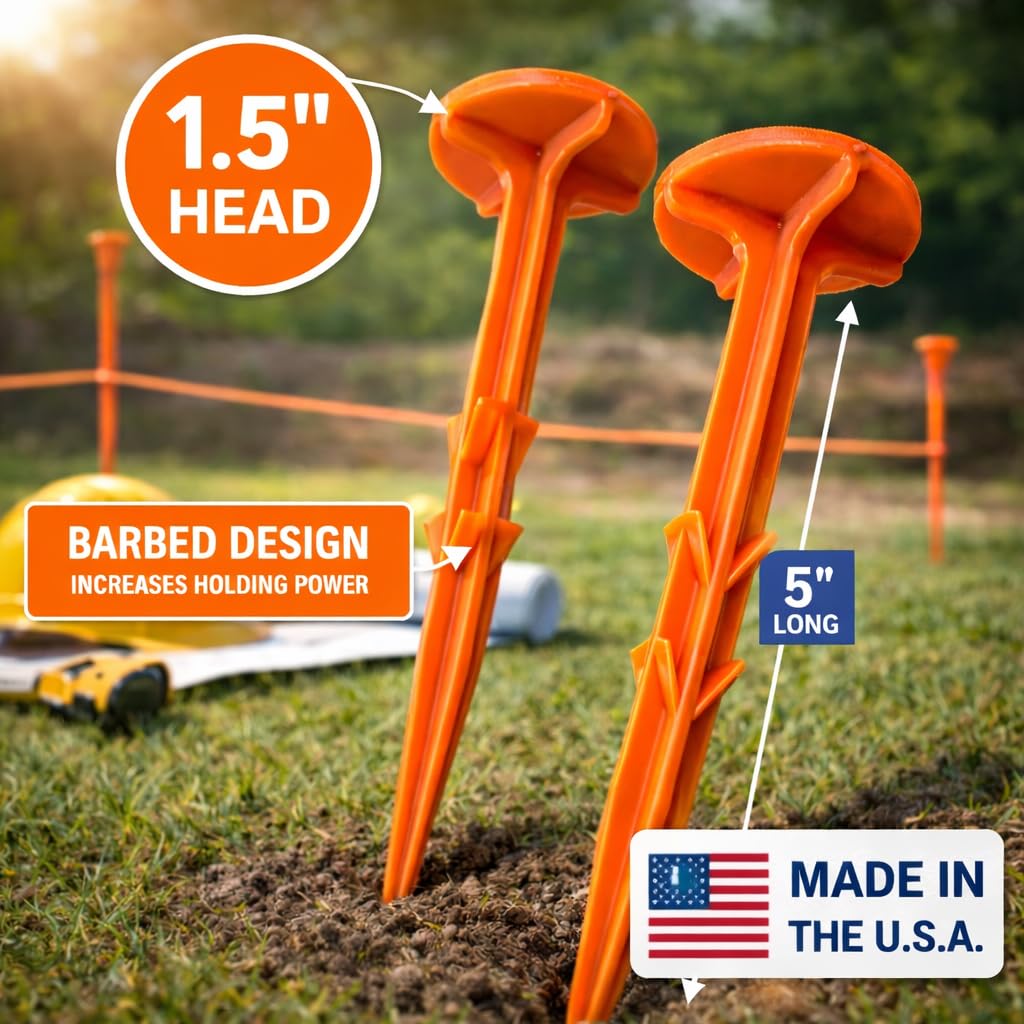 Low Profile Survey Stakes - High-Visibility - Survey Markers Boundary Markers Hi-Vis Garden Stakes (10-Pack (Orange)