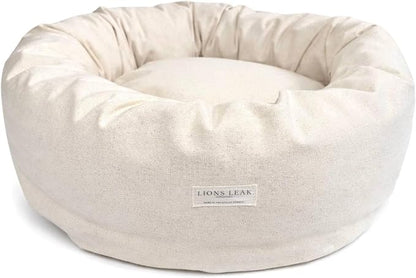 Round Dog Bed – Natural Canvas, Removable Washable Cover, Raw Cotton or Latex Fill, Hypoallergenic Non-Toxic, Made in USA (Natural, Medium, Firm Support – Raw Cotton)