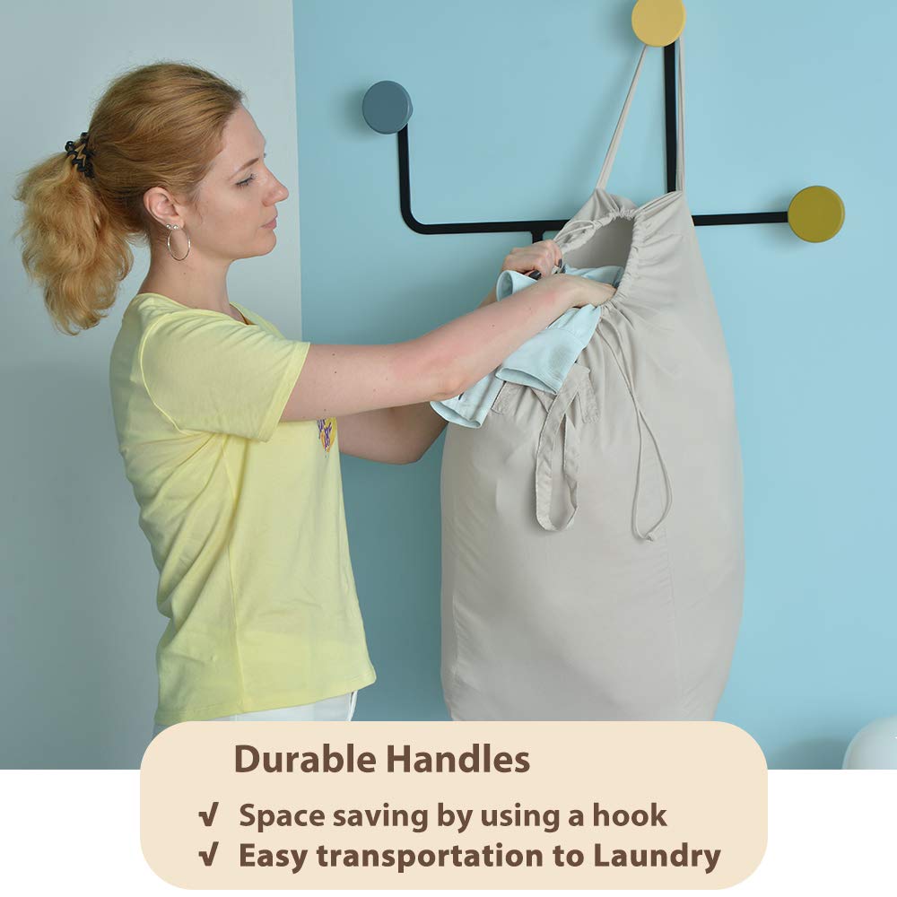 MCleanPin Washable Laundry Bags with Handles,140L Dirty Clothes Storage for College Dorm & Travel,2 Pack (Beige)