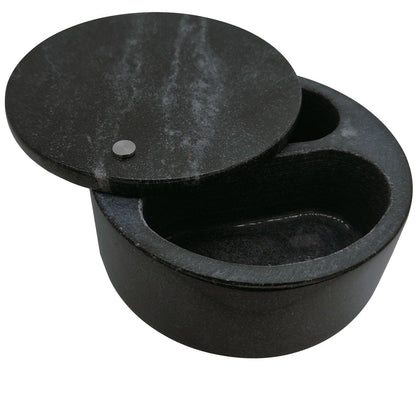 Kerixi Marble Salt Cellar and Storage Box with Two Compartments Salt Box with Swivel Lid for Storing Spice (Black)