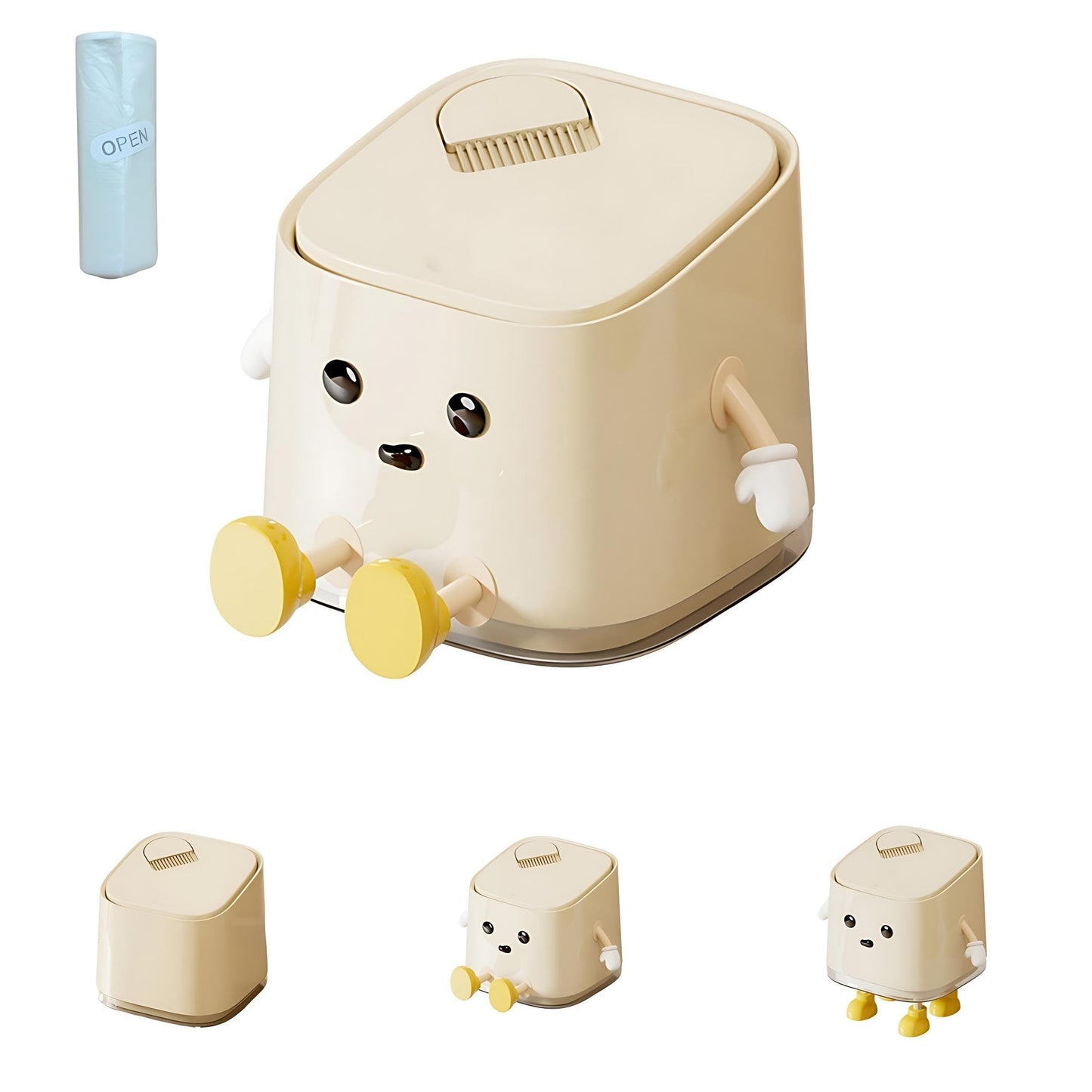 AIWE7D Desktop Mini Trash Can with Lid and Brush, Small Desktop Trash Can for Desk, Bathroom, Bedroom, Kitchen, Car, Office Square Waste Basket Small Garbage Can Hidden Bag Garbage Bin(Sitting)