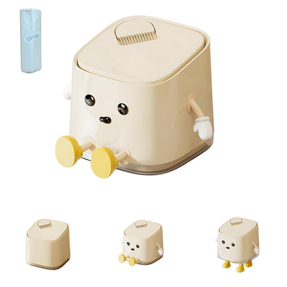 AIWE7D Desktop Mini Trash Can with Lid and Brush, Small Desktop Trash Can for Desk, Bathroom, Bedroom, Kitchen, Car, Office Square Waste Basket Small Garbage Can Hidden Bag Garbage Bin(Sitting)