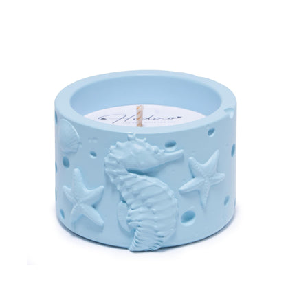Hodao Oceanic Serenity Handcrafted Aromatherapy Box with Candle & Decor – Beach Rock Sculpture with Sea Turtle, Seashells, for Home, Bathroom, Yoga Room Decor (Blue-Seahorse)