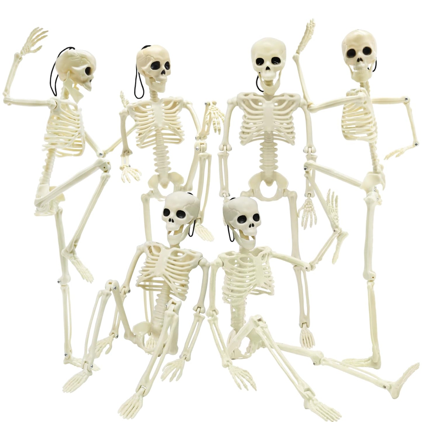 UMEELR 6Pcs Posable Plastic Skeletons, 16" Halloween Hanging Skeleton with Movable Joints Small Human Body Skeleton for Yard Patio Lawn Garden Props Halloween Spooky Party Decor