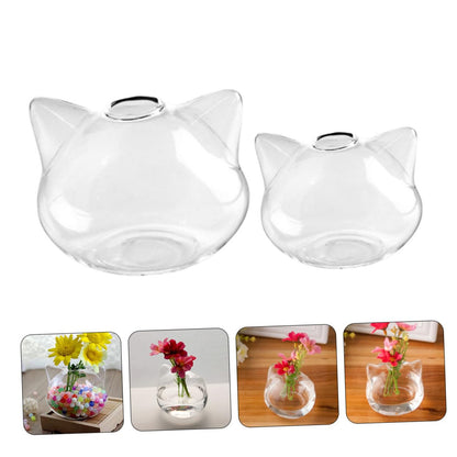 PRETYZOOM 2pcs Cat Shaped Glass Vase Hydroponic Plant Holder for Home Decor Cute Pink Cat Design Terrarium Container