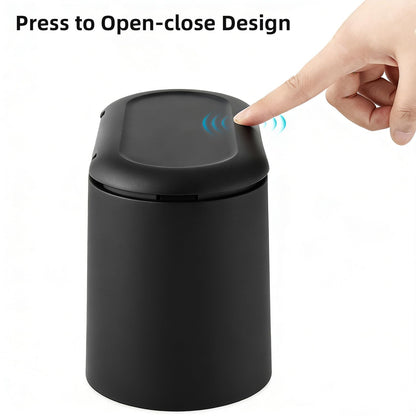 SUBEKYU 0.5 Gal Mini Countertop Trash Can with Lid for Desktop, Small Garbage Can for Office, Tiny Wastebasket, Plastic,Black