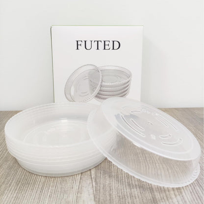 FUTED 6 Pack Clear Plant Saucer 6 8 10 inch, Durable Plastic Plant Trays for Indoor, Round Flower Plant Pot Saucer, Sturdy Plant Water Catcher Tray