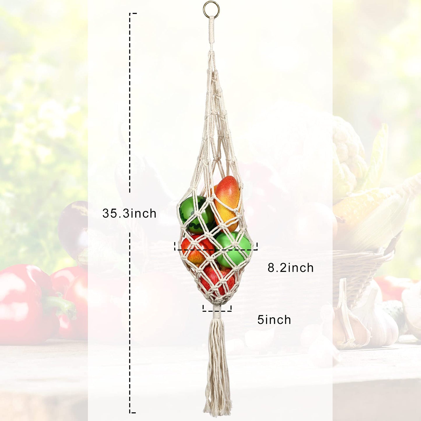 Geiserailie 2 Pieces Hanging Fruit Basket Macrame Hanging Basket Vegetable Breathable Storage decor for Potato Onion and Fruit Storage Boho Decor for Kitchen
