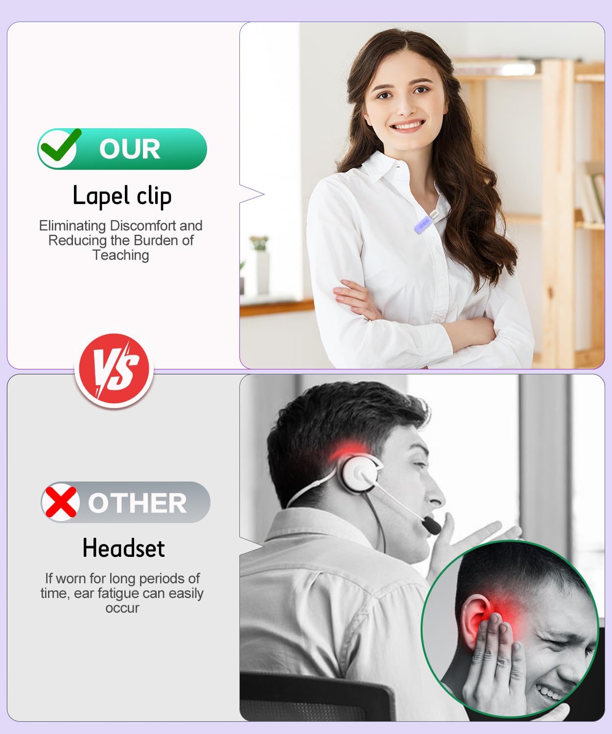 SHIDU 35W Power Voice Amplifier with Bluetooth Wireless Lavalier Microphone, Portable Teacher Mic with Speaker Personal Clip On Microphone System for Teacher Meeting Training-M500 (Purple)