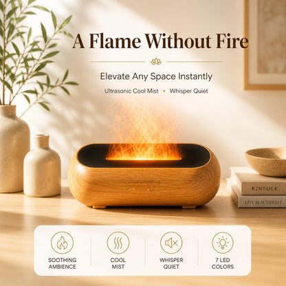 AquaAura LED Diffuser, 160ml Essential Oil Diffuser with Realistic Flame Mist, 7 LED Colors, Timer & Auto Shut-Off for Bedroom, Home, and Office