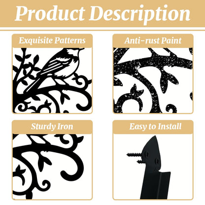 peacoblue Iron Plant Hangers Hooks 11.6"x15.2" for Outdoor Indoor Hanging Plants Flower Fern Pots Lantern Bird Feeder, Weather Resistant Metal Wall Holder for Porch Garden(Sparrow Bird on Branch)