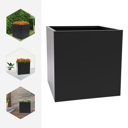 JJIESHENG Square Metal Planter Box, Galvanized Steel Planters Box, 26" L x 26" W x 26" H Large Black Planters Outdoor Cube Heavy Duty Flower Pot with Drainage Hole for Patio, Yard, Garden