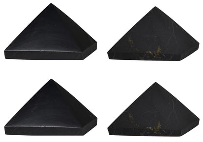 Shungite World 4 pcs Authentic Shungite Pyramids Set Polished and Unpolished 40 mm / 1.57" Chakra Energy Natural Healing Crystal Home Office Protection Desk Decor Meditation Reiki Grounding Stone