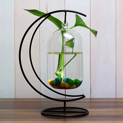 Archi Ornament Display Stand Holder Home Wedding Decoration Rack for Hanging Glass Globe Air Plant Flower Pot Stand Iron Pot Hook Stand Terrarium Witch Ball(Moon)