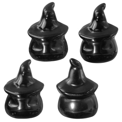 SUNYIK 2PCS Hand Carved Pumpkin Ghost Pocket Statue Healing Stone Halloween Crystal Figurine Witch Decor for Home Office Tabletop, Black Obsidian