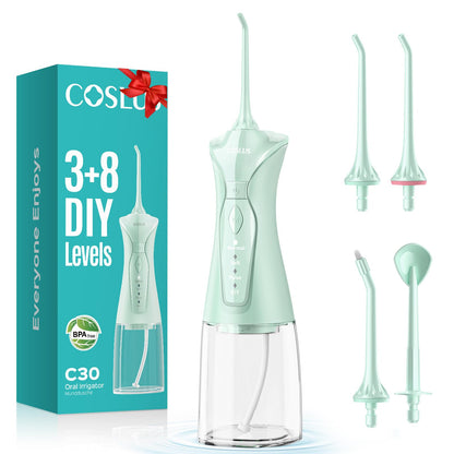COSLUS Water Dental Flosser Pick for Teeth: 4 Modes Cordless Portable 300ML Larger Tank Water Teeth Cleaner IPX7 Waterproof Flossing Cleaning Picks for Home Travel Black C30(FC5360)