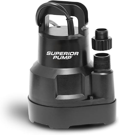 Superior Pump 91014 1/4 HP High Flow Thermoplastic Utility Pump, Black
