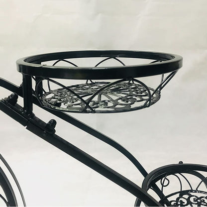 Iron Flower Plant Stand 3 Potted Bicycle Shape Garden Planters Rack Patio Metal Display Shelf Stand Indoor Outdoor (Black- Round) (20.1inh) (Black )