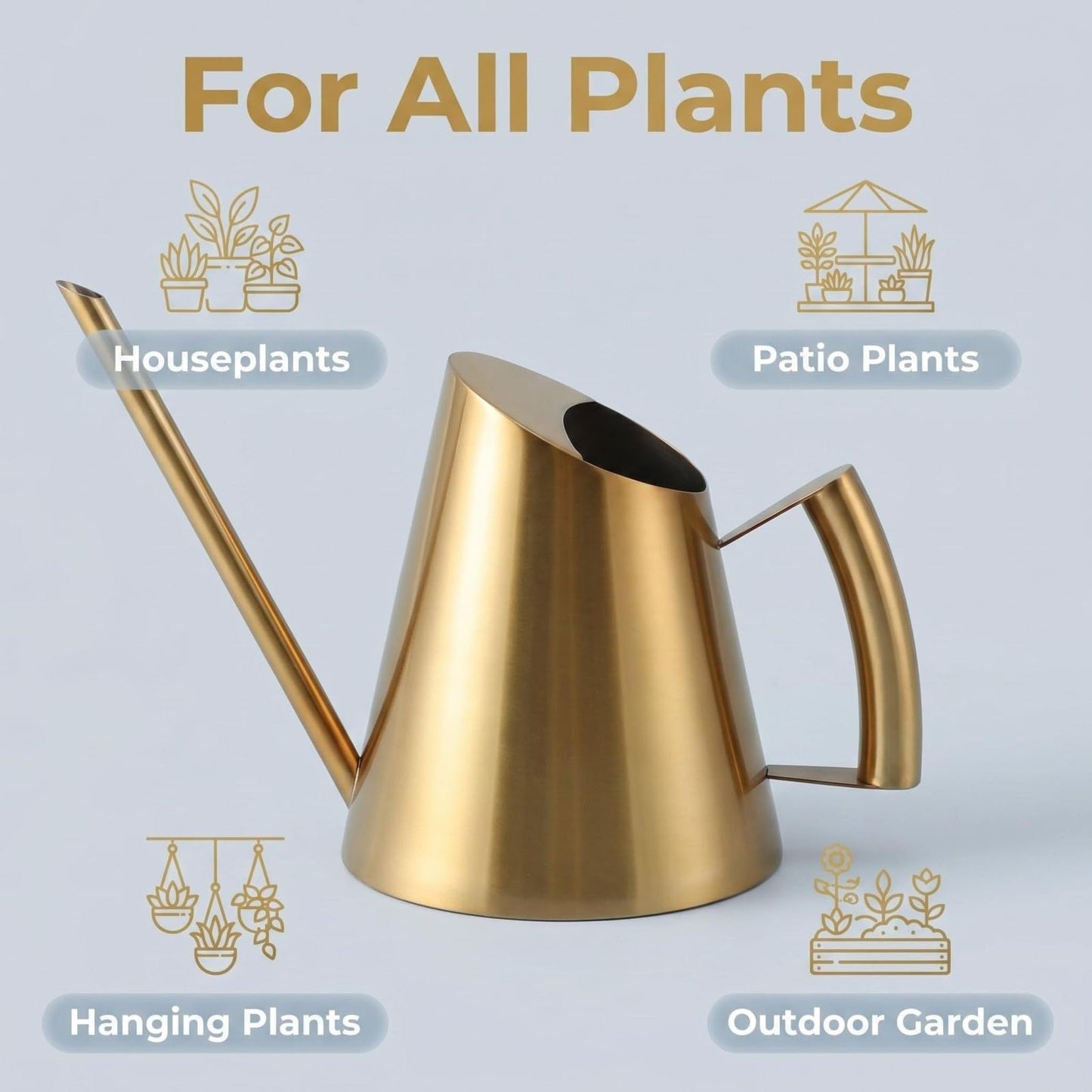 50.8 oz Watering Can Indoor Plants Stainless Steel Plant Waterer Watering Pot Sprinkle Pot Garden Flowers Plants Flower Tool Gold Watering Can with Long Spout (1500ml)