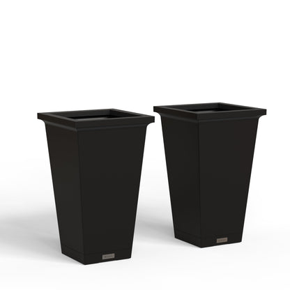 Mayne Renew 24 Inch Planter, Weather Resistant Outdoor Tall Planter with Smart Drainage Planting Insert and Drip Tray, Tapered Modern Flower Planter for Patio Garden or Entryway Decor, 2-Pack