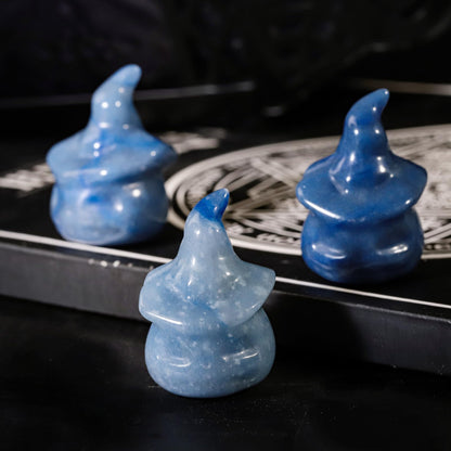 Rockcloud Pack of 2 Halloween Pocket Stone Pumpkin Ghost Head Statue Hand Carved Crystal Figurine Haunted House Party Decorations, Blue Aventurine