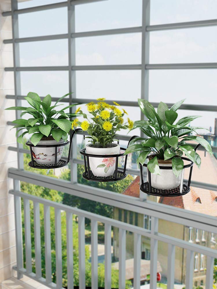 NILICAN Iron Hanging Basket Flower Pot Support Home Outdoor Balcony Plant Hanging Basket Flower Pot Support Fence Planting Garden Plant Iron Product Package 3 Pieces (Black)