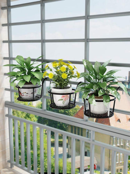 NILICAN Iron Hanging Basket Flower Pot Support Home Outdoor Balcony Plant Hanging Basket Flower Pot Support Fence Planting Garden Plant Iron Product Package 3 Pieces (Black)